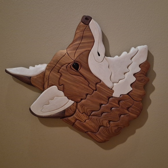 INTARSIA Handcrafted Wooden Fox/ Dog Wall Art - Picture 3 of 16